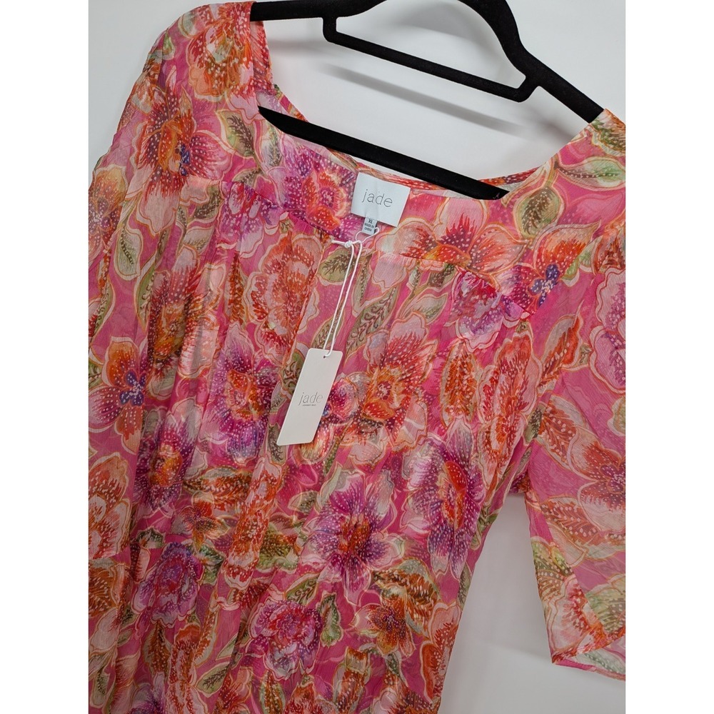 Johnny Was Jade Dress Womens XL Pink Floral Mari Tiered Mini Fabiola Shear